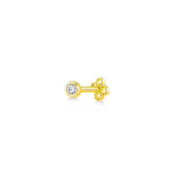 Σκουλαρίκι piercing χρυσό Κ14 μονόπετρο με ζιργκόν 2mm
