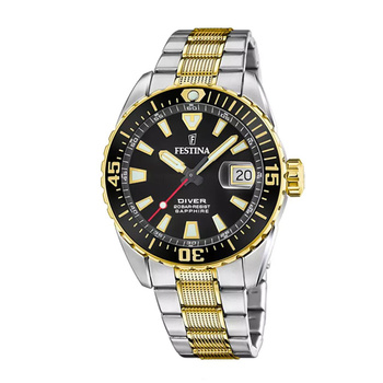 FESTINA Diver's Black Stainless Gold-Steel Bracelet