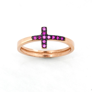 Δαχτυλίδι σταυρός Κ9 ροζ χρυσό με ζιργκόν