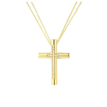 Σταυρός με αλυσίδα Κ14 χρυσός με ζιργκόν