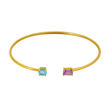 Βραχιόλι χειροπέδα Κ14 χρυσό με αμέθυστο και τοπάζι