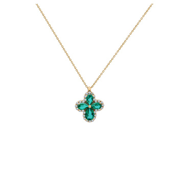 Κολιέ Κ14 χρυσό με lab-grown σμαράγδια και διαμάντια