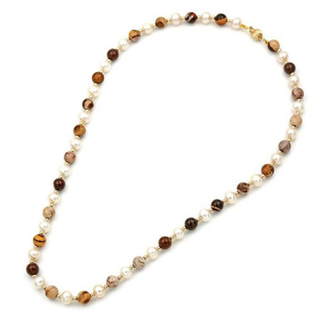 Κολιέ Κ14 χρυσό με μαργαριτάρια και zebra jasper