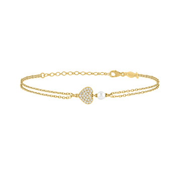 Βραχιόλι καρδιά από ασήμι 925 με ζιργκόν και πέρλα