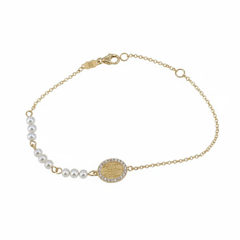 Βραχιόλι Κ9 χρυσό με μαργαριτάρια και ζιργκόν