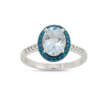 Δαχτυλίδι ροζέτα Κ18 λευκόχρυσο με ακουαμαρίνα και διαμάντια