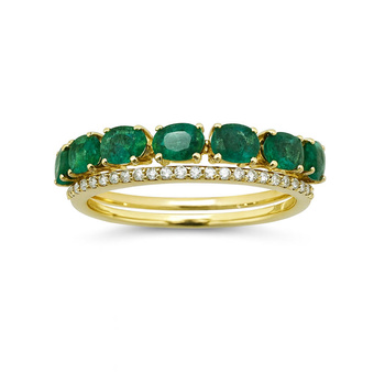 Δαχτυλίδι μισόβερο Κ18 χρυσό με σμαράγδια και διαμάντια