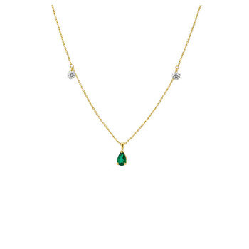 Κολιέ Κ18 χρυσό με δάκρυ σμαράγδι και διαμάντια
