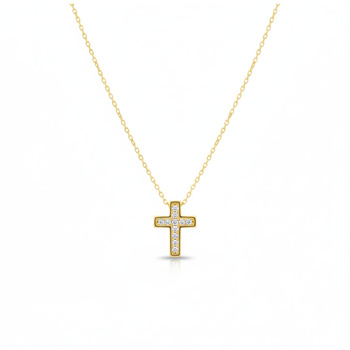 Κολιέ σταυρός Κ9 χρυσό με ζιργκόν