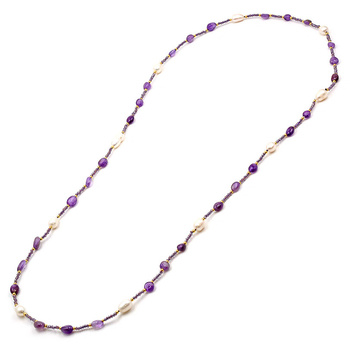 Κολιέ από ασήμι 925 με αμέθυστο και μαργαριτάρια