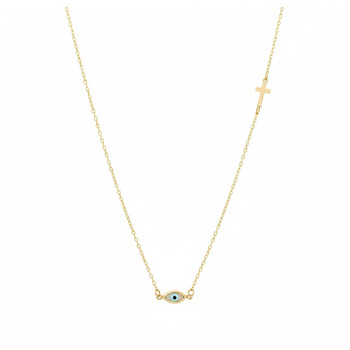 Κολιέ σταυρός Κ9 χρυσό με μάτι