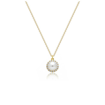 Κολιέ ροζέτα Κ9 χρυσό με μαργαριτάρι και ζιργκόν