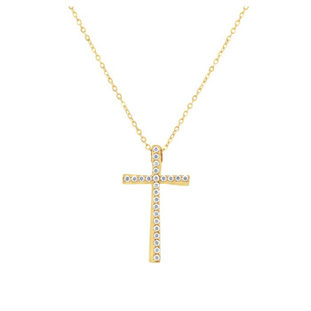 Σταυρός με αλυσίδα Κ9 χρυσός με ζιργκόν