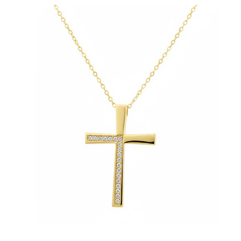 Σταυρός με αλυσίδα Κ9 χρυσός με ζιργκόν