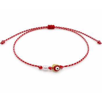 Βραχιόλι μαρτάκι με κόκκινο μάτι και λευκή πέρλα