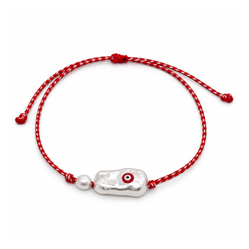 Βραχιόλι μαρτάκι με κόκκινο μάτι και λευκή πέρλα