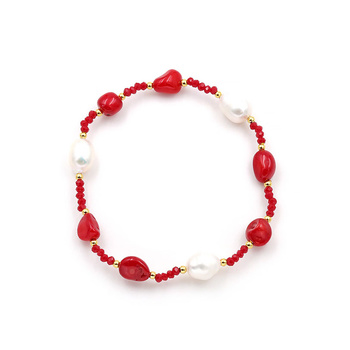 Βραχιόλι από ασήμι 925 με κοράλι και μαργαριτάρια