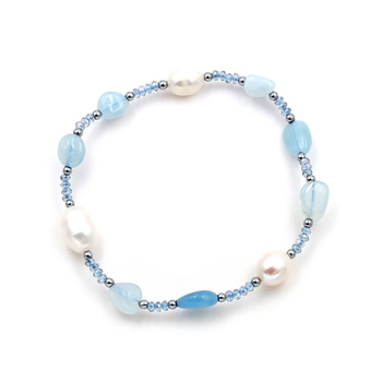 Βραχιόλι από ασήμι 925 με ακουαμαρίνα και μαργαριτάρια
