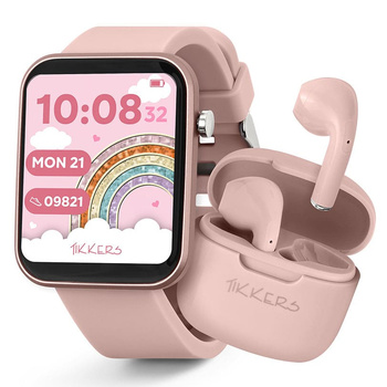 Tikkers Smart Series 13 - Pink Silicone Strap Smart Watch & Earbuds Set