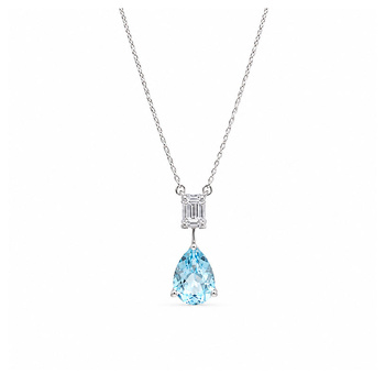 Κολιέ δάκρυ Κ18 λευκόχρυσο με aquamarine και διαμάντια